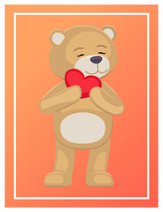 Adorable Teddy Gently Holds Heart Head Lovely Bear
