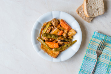Turkish Food Turlu Mixed Vegetables with Cubed Meat.