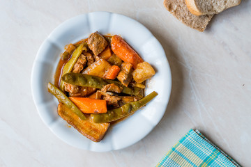 Turkish Food Turlu Mixed Vegetables with Cubed Meat.