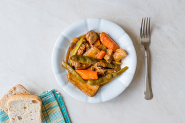 Turkish Food Turlu Mixed Vegetables with Cubed Meat.