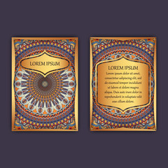 Vintage cards with floral mandala pattern and ornaments. Front page and back page. Luxury design.