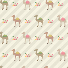 Camel ornament triangle mubarak ramadhan. A playful, modern, and flexible pattern for brand who has cute and fun style. Repeated pattern. Happy, bright, and magical mood.