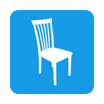 Icono plano silueta silla en cuadrado azul