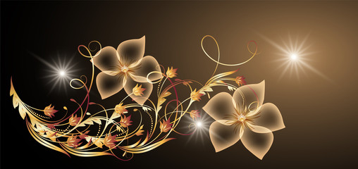  Golden ornament and transparent flowers with stars