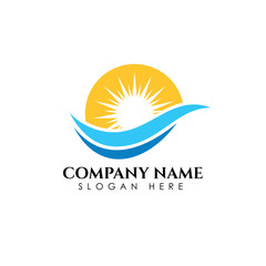 Sunrise sunshine logo template. Vector illustration Icon Logo Template Sun over horizon