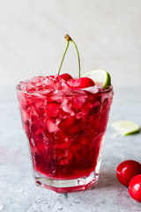 Cherry Margarita Cocktail with Tequila, Lime, Salt, Cherry Juice and Crushed Ice.