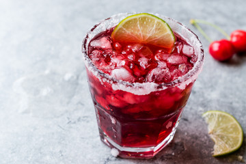 Cherry Margarita Cocktail with Tequila, Lime, Salt, Cherry Juice and Crushed Ice.