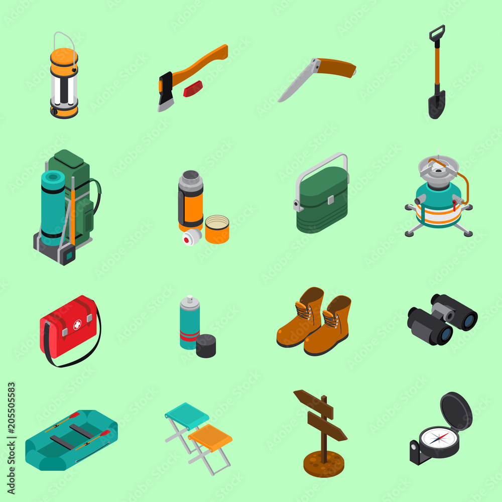 Poster hiking icons set