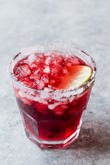 Cherry Margarita Cocktail with Tequila, Lime, Salt, Cherry Juice and Crushed Ice.