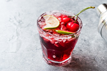Cherry Margarita Cocktail with Tequila, Lime, Salt, Cherry Juice and Crushed Ice.