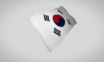 Amazing 3d perspective isolated South Korea waving flag  blowing in the wind.  Make easy selection in photoshop paths panel, path embedded as metadata.