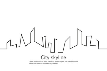 Naklejka premium Silhouette of the city in a flat style. Modern urban landscape. Vector illustrations. City skyscrapers building office horizon.Continuous line drawing