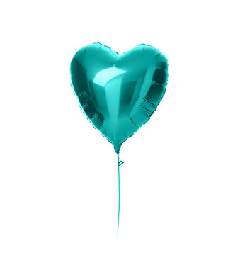 Single big  light blue heart balloon object for birthday party isolated on a white 