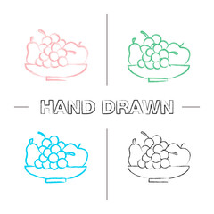 Bowl with fruit hand drawn icons set