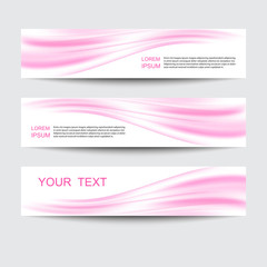 Set of banners. Pink gentle waves on a white background.