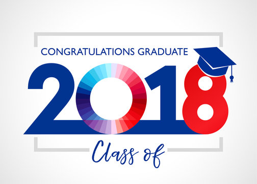 Graduating class of 2018 vector illustration. Congratulations Class of 2018 design graphics for decoration with red and blue colored for design cards, invitations or banner