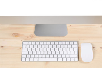 computer screen and keyboard view from above, clipping path and copy space