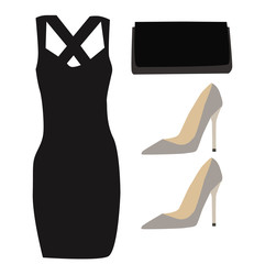 vector, isolated dress, shoes and clutch