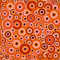 Australian aboriginal seamless vector pattern with dotted circles - obrazy, fototapety, plakaty