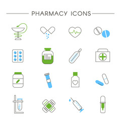 Set of Pharmacy and Medicine Linear Icons