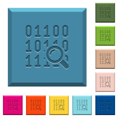 Code analysis engraved icons on edged square buttons