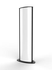 Business sign poster stand for floor double sided revolving floor light box tower. 3d render illustration.