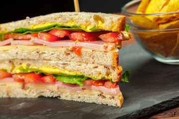 sandwich on a wooden table