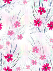 Fototapeta na wymiar Flowers on a watercolor background. Seamless pattern. Wallpaper. Use printed materials, signs, items, websites, maps, posters, postcards, packaging.