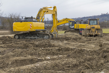excavators at a construction site