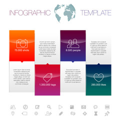 Infographic template with frames, icons and sample text