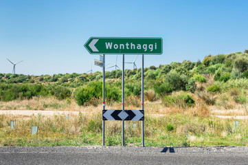 Road sign pointing to Wonthaggi in South Gippsland in Australia.