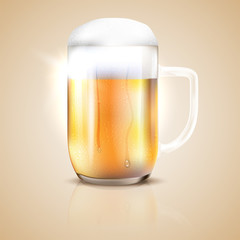 Dewy and shiny glass of beer with reflection