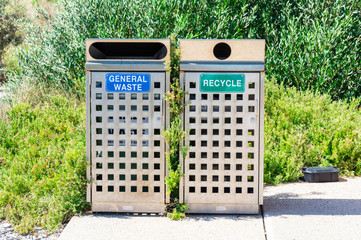 General waste and recyling rubbish bins in Australia