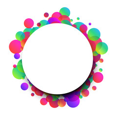 White round background with colour bubbles.