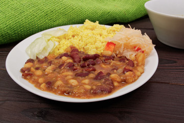 Red beans with curry rice on a table
