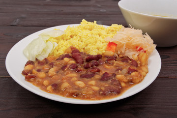 Red beans with curry rice on a table