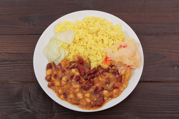 Red beans with curry rice on a table