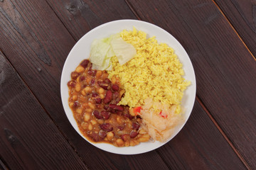 Red beans with curry rice on a table