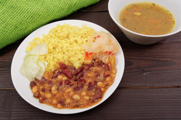 Red beans with curry rice on a table