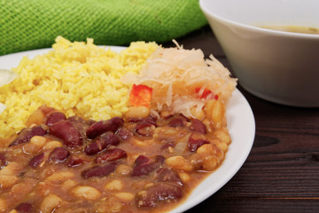 Red beans with curry rice on a table