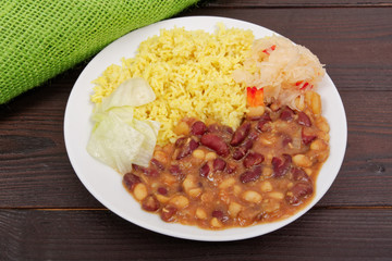 Red beans with curry rice on a table