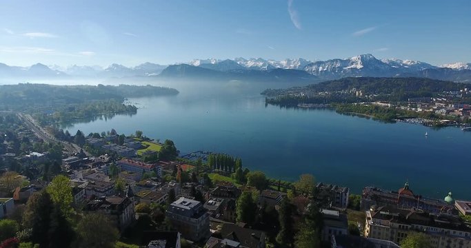 Lake Lucerne with Mount Pilatus in the background and the city to the right