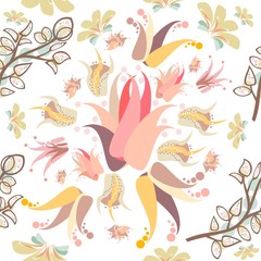 Floral seamless pattern can be used for wallpaper, website background, textile printing. Hand drawn endless vector illustration of flowers on light background. Flower theme. Summer collection.