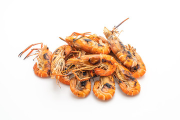 grilled shrimps on white background