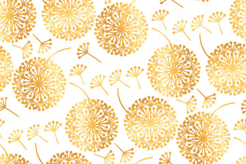 Elegant gold geometric dandelion flowers on white.