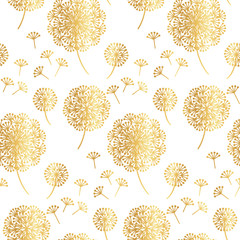 Obrazy  Elegant gold geometric dandelion flowers on white.