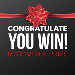 Fototapeta na wymiar You Win Poster Vector. Festive Sign. Prize Concept. Red Satin Bow. Gift Card. Illustration