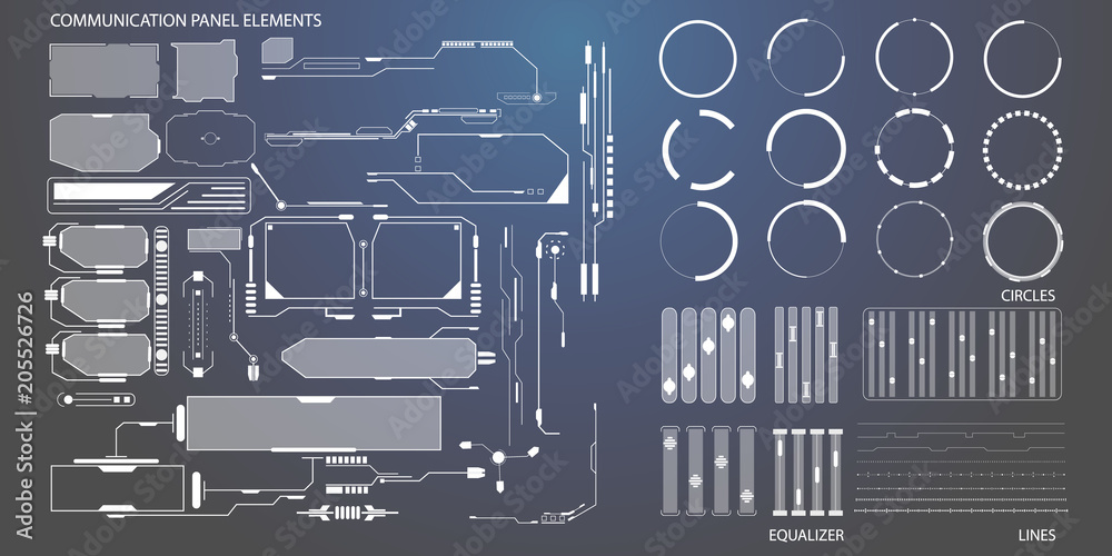 Aufkleber HUD Futuristic Communication Panel Element And Circles Equalizer Line Hi Tech User Interface Vector Background