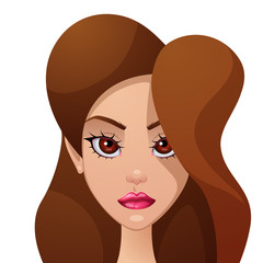 Beautiful wooman, girl illustration. Eye, lips nose hair Vector eps 10