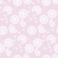 Tender pale color abstract dandelion flowers seamless pattern.